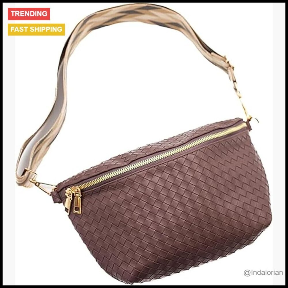 Oversized Vegan Leather Crossbody Belt Bag Chic Crisscross Design Adjustable